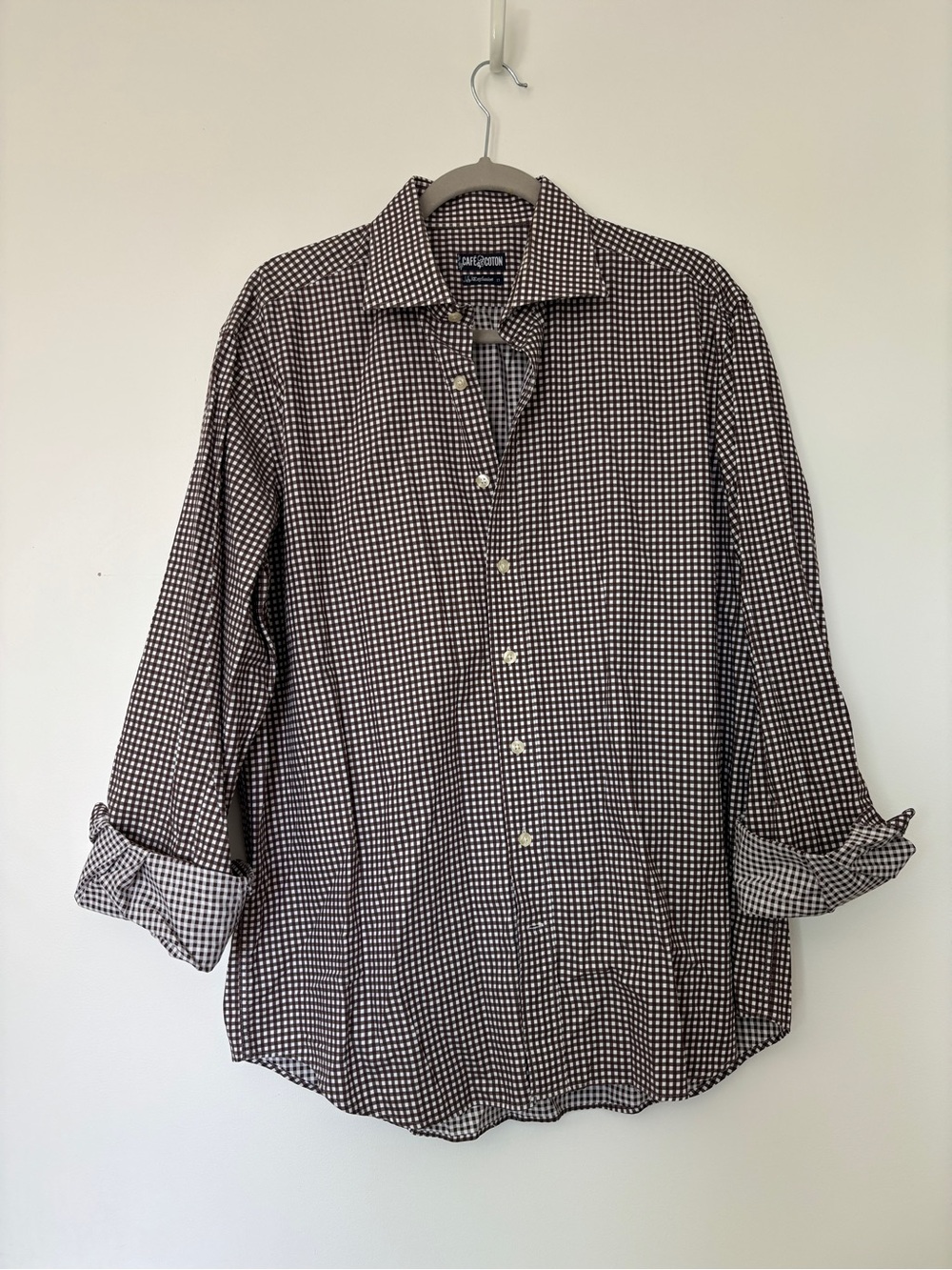Café Cotón Brown & White Gingham Long-Sleeve Dress Shirt
